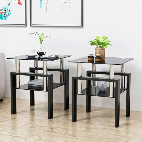 Juego de 2, Mesa  de Vidrio Templado Moderna